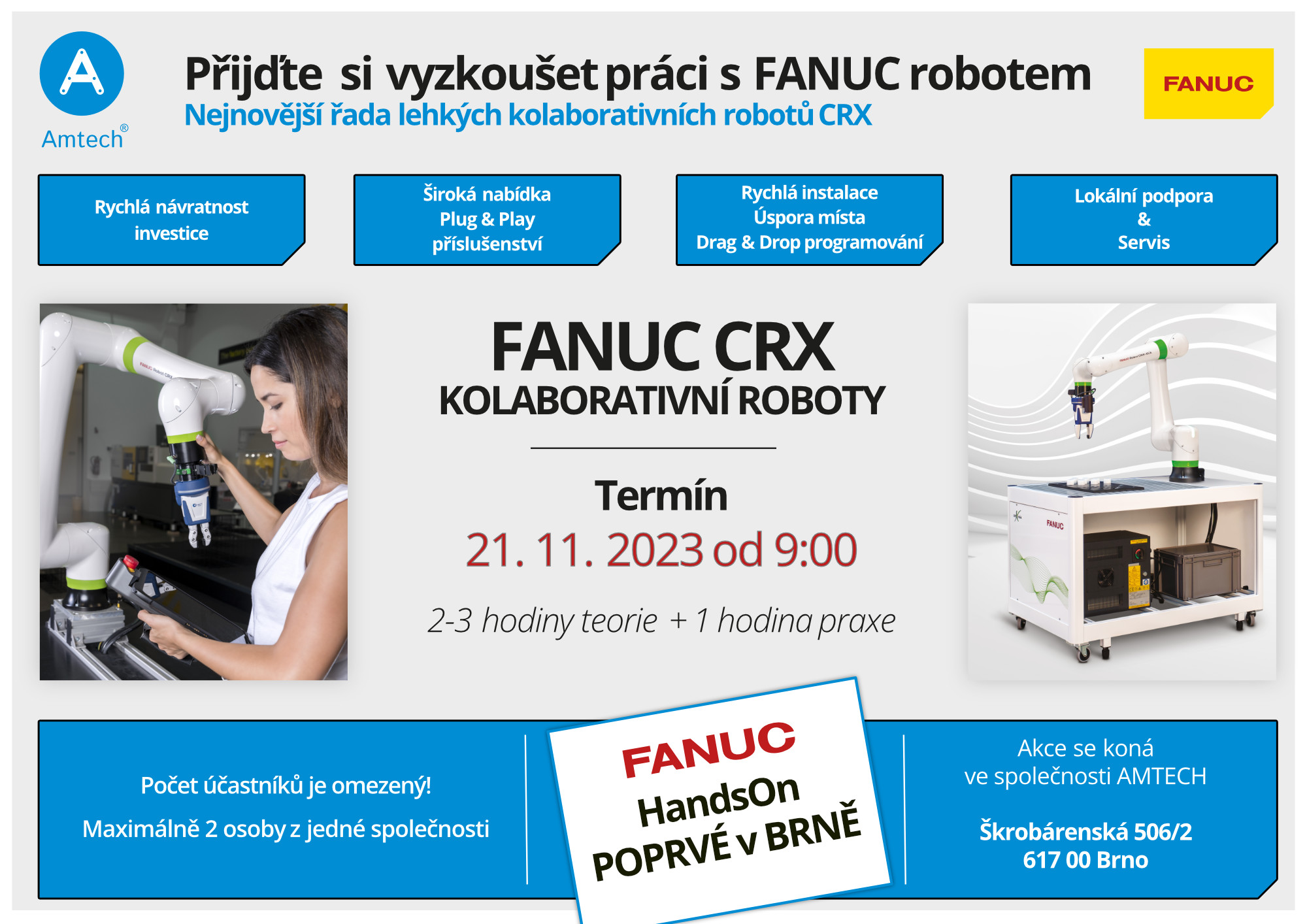 Pozvánka_Workshop_Kolaborativní roboty FANUC CRX_AMTECH